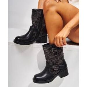 Paul Green Women Dark Brown Leather Studded Moto Ankle Boots Size 7.5